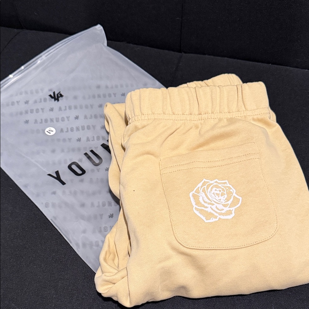 YoungLA Cream Joggers with Rose Detail